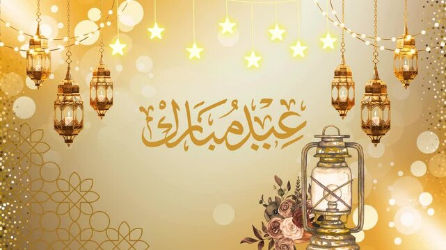 Eid Mubarak Animation | Happy Eid Celebration Video with Islamic Background