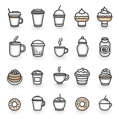Obraz premium Vector illustrations of various coffee and dessert themed food items