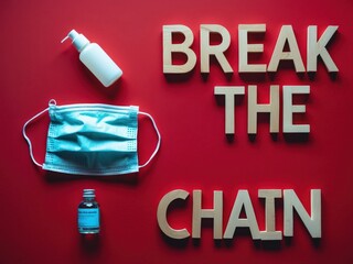 Break the chain pandemic prevention message on red background