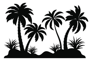 Obraz premium Palm trees silhouettes set isolated flat vector illustration on white background