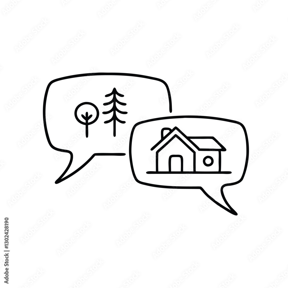 Fototapete two overlapping speech bubbles, symbolizing conversation and communication line art flat vector illu