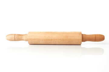 Wooden Rolling Pin Isolated on a White Background for Baking and Cooking Activities