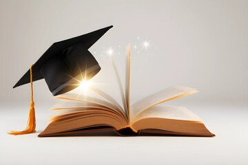 Graduation Cap Over an Open Book Symbolizing Knowledge 