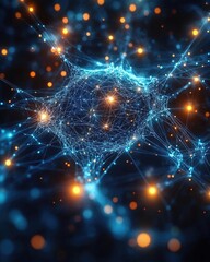 Obraz premium Abstract digital network with glowing connections and nodes against a dark background
