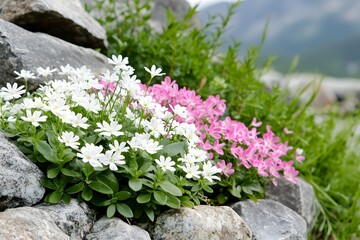 Fototapeta premium White saxifrage flowers in the wild