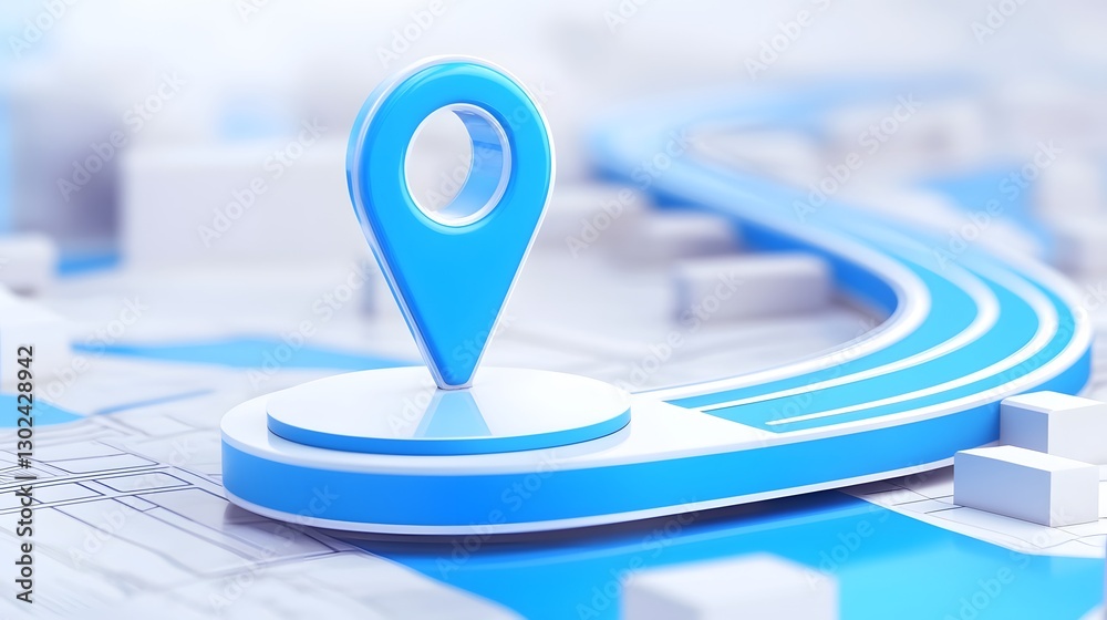 Fototapete futuristic 3d rendered blue location pin icon symbolizing modern navigation gps direction and route 