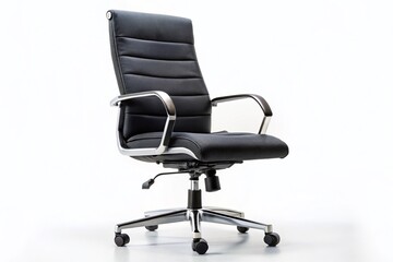 Comfortable Black Swivel Office Chair, Empty, Isolated on White Background