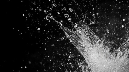 Abstract water splash effect with droplets flying through the air against a blank background, evoking energy and motion.