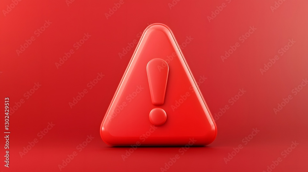Poster striking red digital caution sign featuring a bold exclamation mark inside a classic triangle shape 