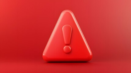 Striking red digital caution sign featuring a bold exclamation mark inside a classic triangle shape symbolizing danger error alerts and emergency warnings