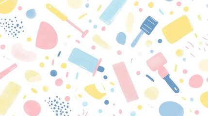Colorful Abstract Background with Playful Shapes and Patterns in Soft Pastel Tones