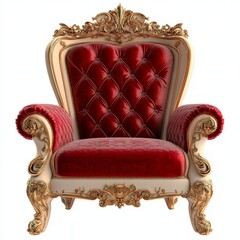 Luxurious Ornate Armchair with Red Upholstery and Gold Accents