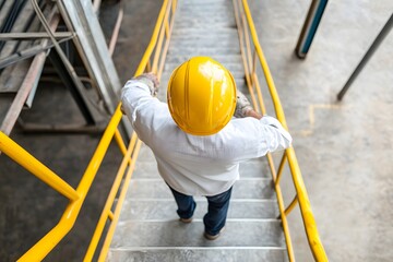 A worker wearing a yellow hard hat and safety vest