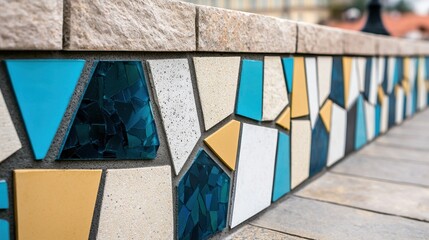 Obraz premium Construction Glass Aggregates Concept, Artistic Wall Panels Featuring Recycled Glass Aggregates in a Vibrant Mosaic Design for Decorative Purposes