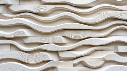 Fototapeta premium Abstract Wave Pattern in Textured White Wooden Panels Design