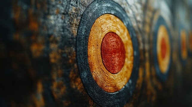 Rustic wooden axe throwing targets, blurred background, game, competition