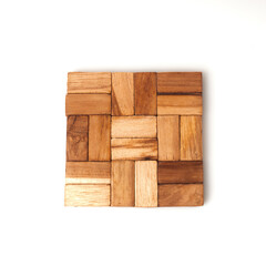 Wooden Puzzle Piece coaster Arrangement Showcasing Craftsmanship and Design Elements in a Minimalistic Style