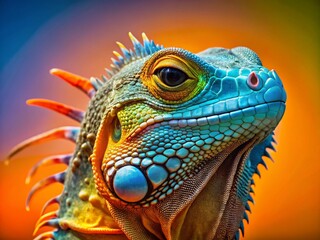 Fototapeta premium Cool Iguana in Sunglasses: Vibrant Azure and Orange Portrait