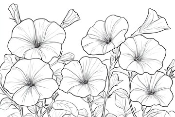 Fototapeta premium An artful illustration of several detailed open blossoms with leaves