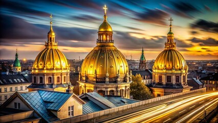 Fototapeta premium Copenhagen Alexander Nevsky Church Golden Domes Long Exposure Night Photography