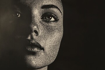 A portrait of a woman with detailed skin and shadows