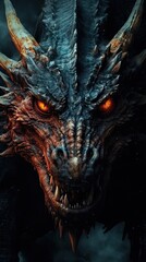 Mystical Medieval Dragon Poster with Vibrant Colors and Dark Background