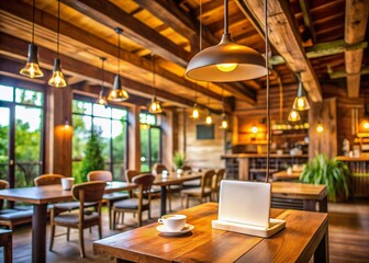 Cozy Cafe Wifi Hotspot: Ceiling-Mounted Router in Wooden Interior