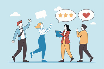 Employee feedback, opinion or rating review, customer service quality, survey result or social media comment, appraisal, evaluation or ranking concept, business people giving feedback communication.