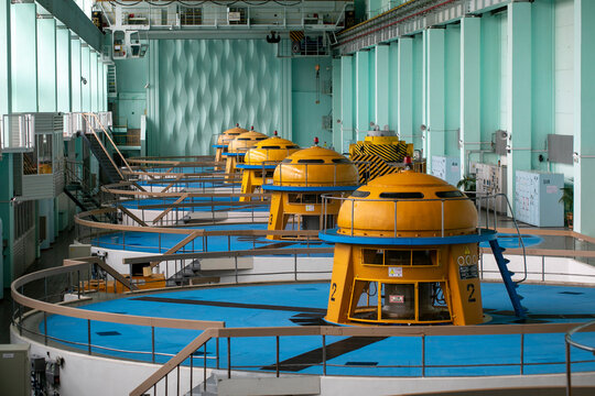 The main turbine hall of the Zeya hydroelectric power station.