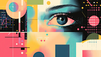 Abstract Art of a Colorful Eye with Geometric Shapes and Patterns