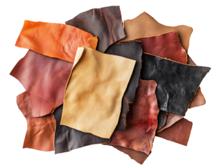 Variety of leather scraps in different colors and textures.