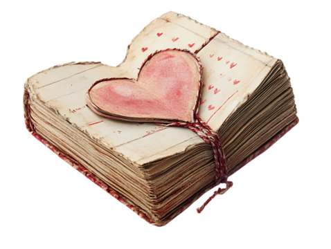 Antique book with a heart bookmark