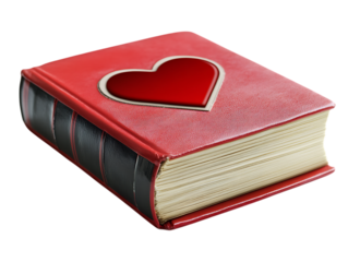 Red book with heart, love story, romance concept