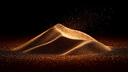 Golden sand hill glowing in dark background.