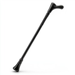 Black Ergonomic Walking Cane with Curved Handle on White Background