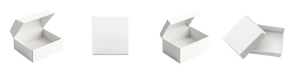 set of A white box of Stalis opened, a white box Stalis opened, boxes of different colors, Stalis opened white box, Stalis brand opened white box, on a transparent backgrounds