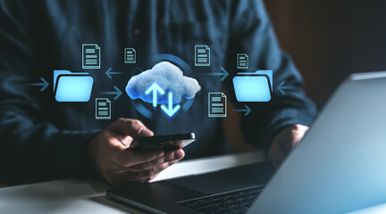 Cloud storage and data transfer concept.