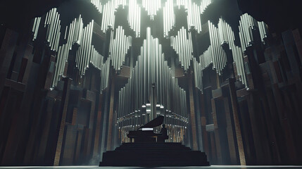 Grand Organ and Piano in Majestic Concert Hall Setting