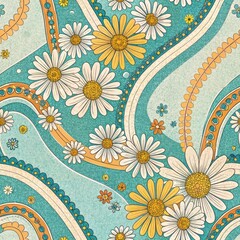 Seamless Floral Patterns in Vibrant Aqua Textile Design Digital Art Abstract Environment Aerial View Nature Inspiration
