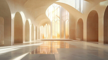 Serene Architectural Interior with Soft Light and Elegant Arches