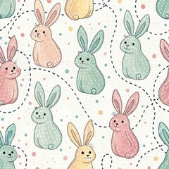 Fototapeta premium Seamless Pattern of Cute Bunnies Playful Design Digital Illustration Whimsical Environment Top-Down View Family Friendly Concept
