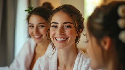 Pre-wedding skincare ritual with glowing bridesmaids.