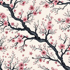 Fototapeta premium Seamless Cherry Blossom Patterns Textile Design Art Studio Elegant Vibrant Colors Aesthetic Appeal