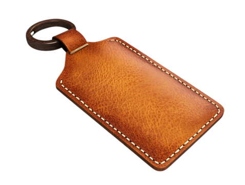 Brown leather key chain tag with stitching
