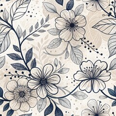 Seamless Botanical Illustration Elegant Floral Design Wallpaper Art Studio Aesthetic Nature Inspired