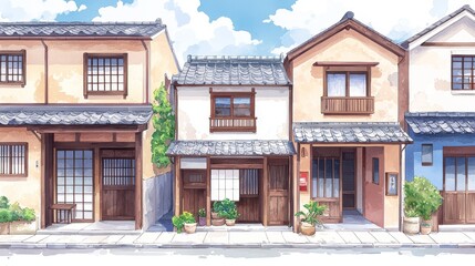 Fototapeta premium Charming streetscape with traditional homes.