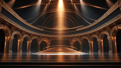 Obraz premium Black golden ceremony award stage venue background.