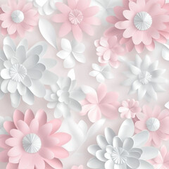 3D paper-cut flowers on the pink background
