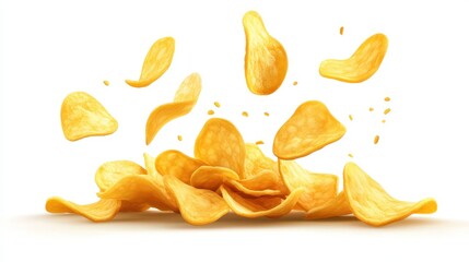 Naklejka premium Potato chips in snack bag or bowl isolated on white background,snack bag ready to eat and fat food or junk food,Tasty potato chips,potato chips with salt,Advertising concept.