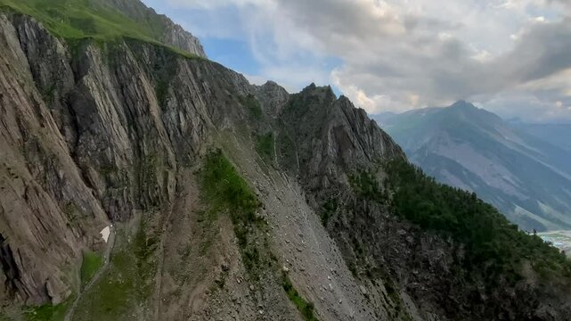Beautiful Himalayan mountain landscape view of Baltal on Zoji La Pass with Sindh River in the Srinagar-Leh road in Jammu and Kashmir, India.